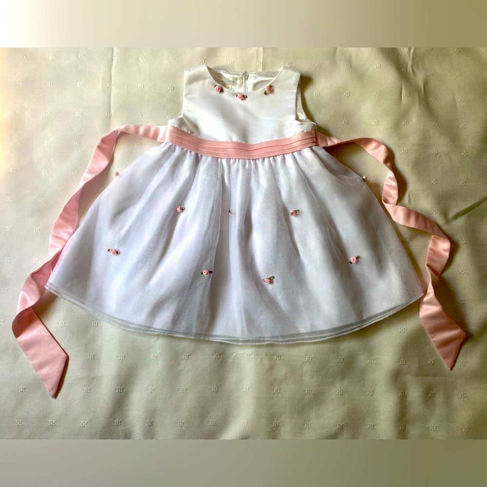 Cinderella White Dress with Pink Rose Detail